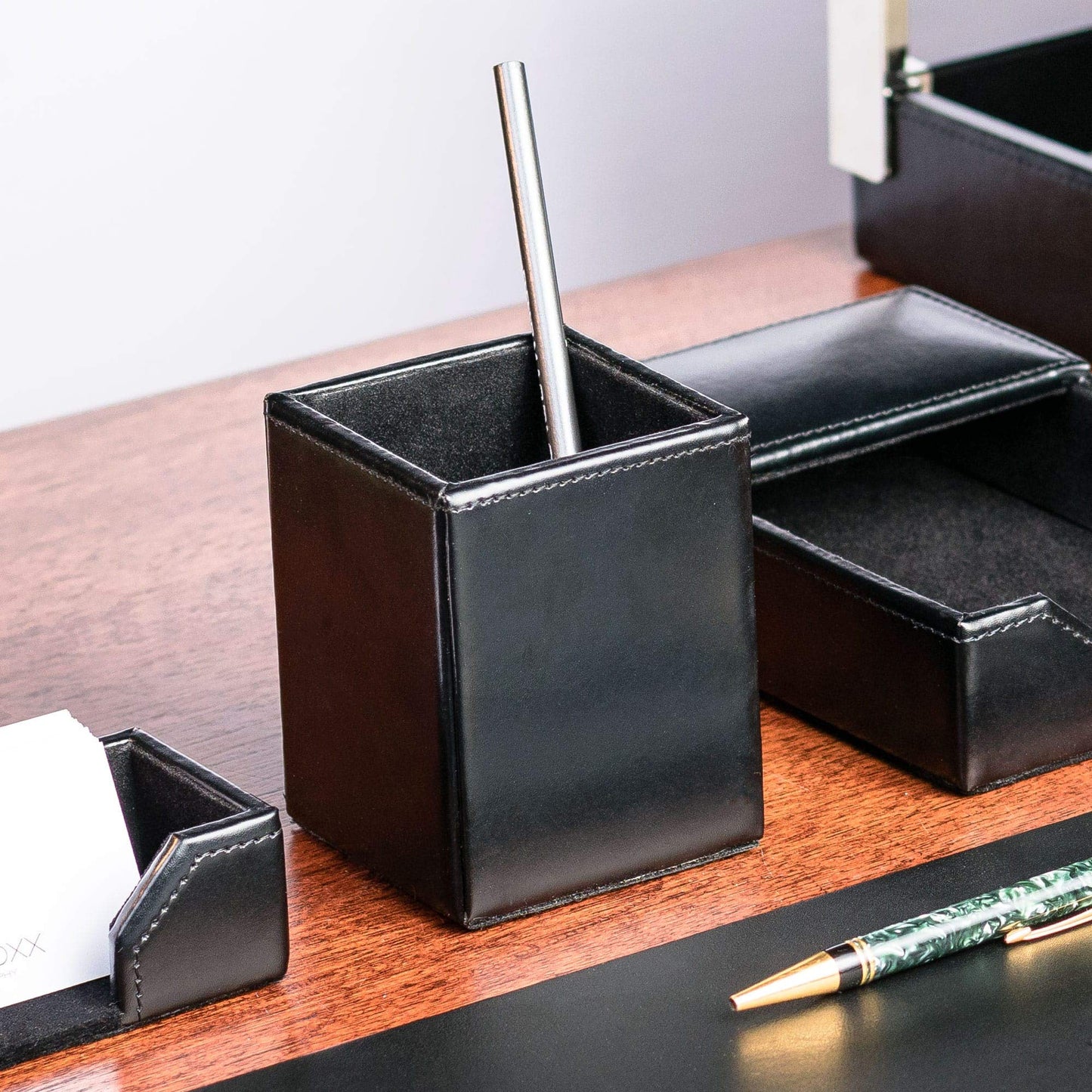Dacasso Pencil Cup, Luxury Black Bonded Leather - Executive Decor and Elegant Organizer