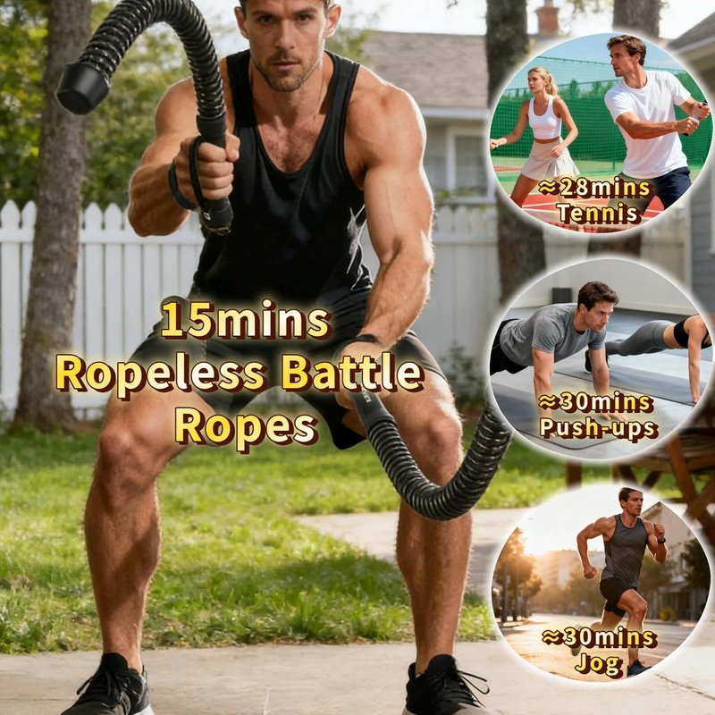 Ropeless Battle Ropes - Portable Cordless Workout Sticks for HIIT | Home Gym Exercise Equipment (Grey)