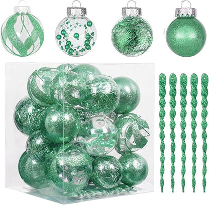 XmasExp 32ct Christmas Ball Ornaments Set -Mint Green Clear Plastic Shatterproof Xmas Tree Ball Decorations Hanging Baubles for Holiday Decor