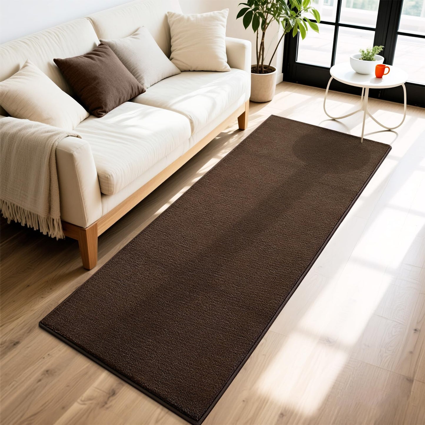 Vasofe Brown Hallway Runner Rug,2x6 Feet Non Slip Runners,Indoor Thickened Memory Foam Bedside Rugs for Bedroom Nursery Dorm Kids Boys Room, Machine Washable Low Pile Shag Fluffy Carpets for Entrance