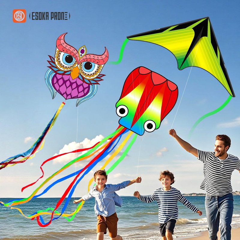Kites for Adults & Kids Ages 4-8,Beach Kites Easy to Fly for Beginner, with Handle and 328ft Kite String，Best Toy and Gift for Boys & Girls. (Purple Owl,Grassland,Octopus, 3)