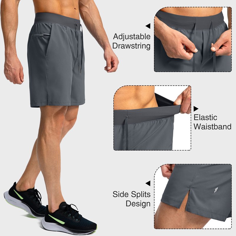 Soothfeel Men's Running Shorts with Zipper Pockets 7 Inch Lightweight Quick Dry Gym Athletic Workout Shorts for Men (Grey, XXL)