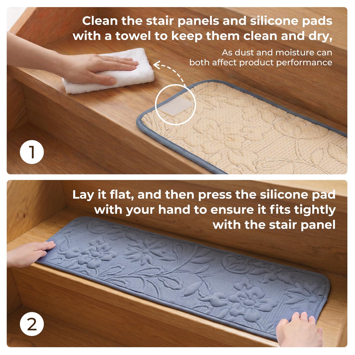 Stair Treads for Wooden Steps Indoor, Rugs Runners for Kids and Pets, 10"X30"(15Pack) 3D Embroidery Stair Carpet Treads with Reusable Non-Slip Silicone Particles Backing, Machine Washable, Dusty Rose
