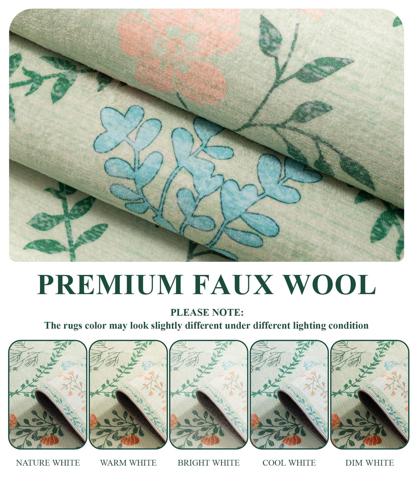 YIHOUSE Green Floral 5x7 Area Rugs for Bedroom Girls, Washable Rug for Living Room Non Slip Ultra-Thin, Large Boho Carpet for Kids Playroom, Classroom, Dorm, Nursery, Green Multi