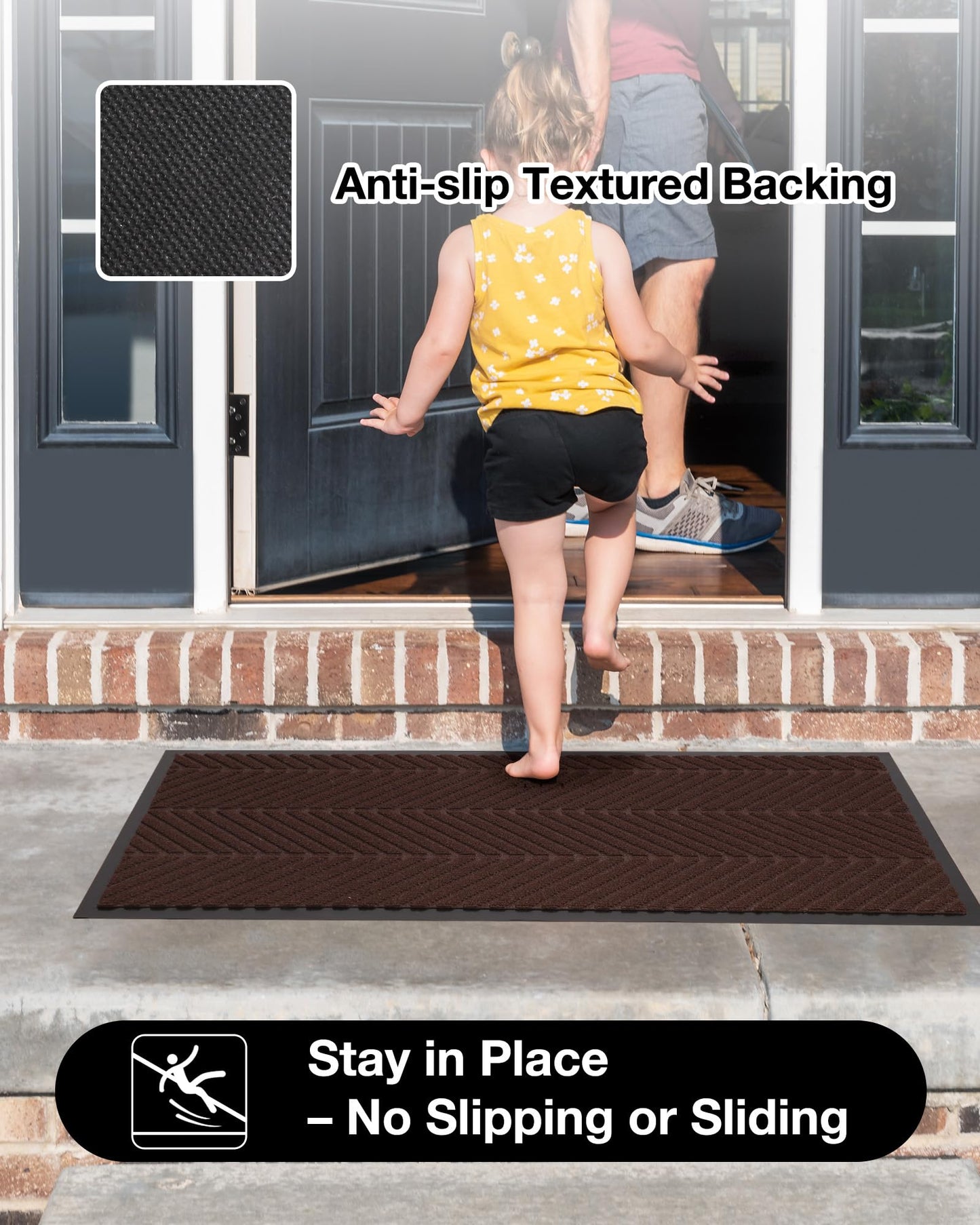 ZPAI 16" x 32" Dark Brown Front Door Mat Indoor Outdoor, Low Profile Welcome Doormat for Entrance, Waterproof All-Weather Entry Mat for High Traffic Area