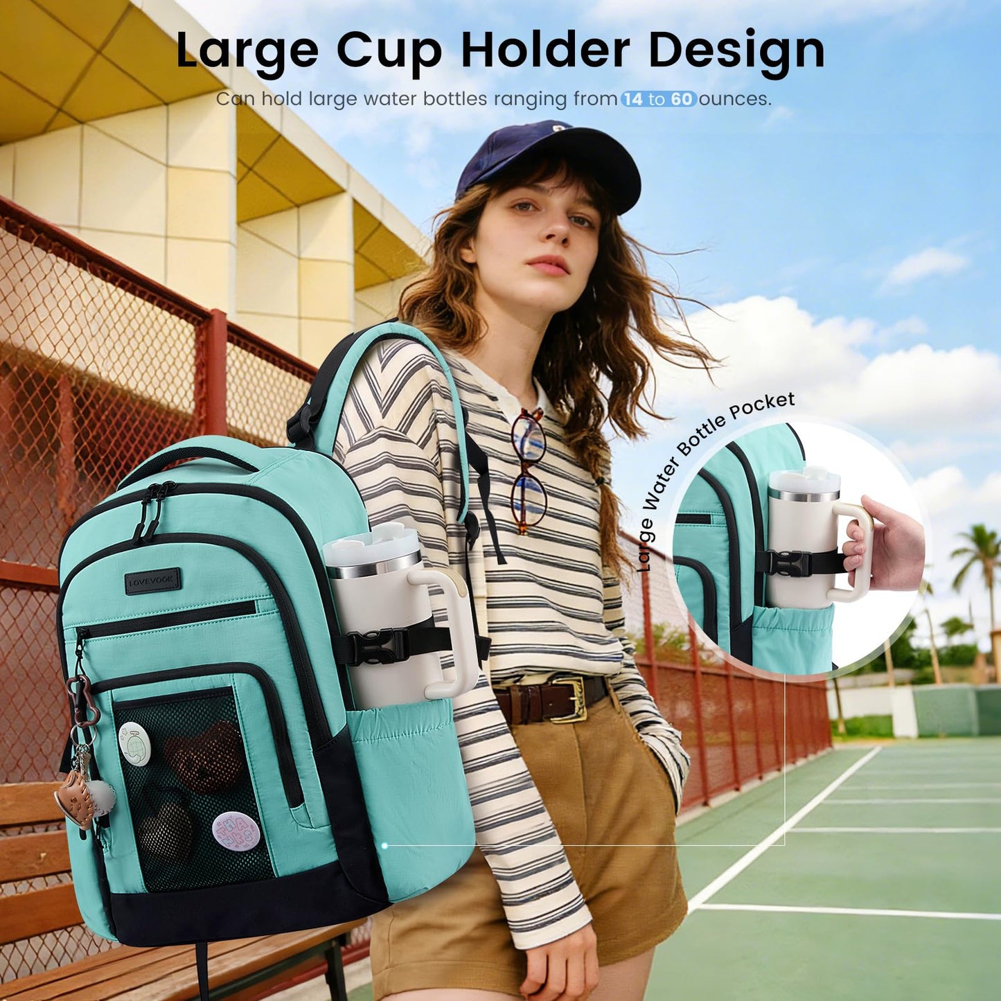 LOVEVOOK Laptop Backpack for Women with Cup Holder,15.6 Inch Work Teacher College Computer Backpack Bag with Chest Buckle Back Pad Shoulder Buckle,Waterproof Bookbag School Backpack for Girl Boy Teen