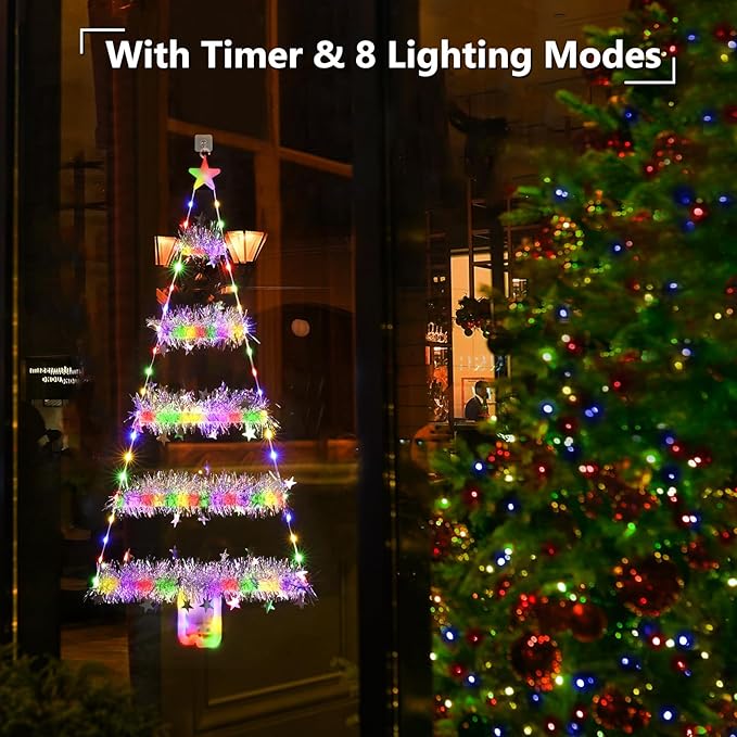 Toodour Christmas Decorations Indoor Lights, 2.65ft LED Christmas Lights, Multicolor Wall Window Hanging Light, Battery Operated Holiday Decoration for Outdoor Garden New Year Home Decor