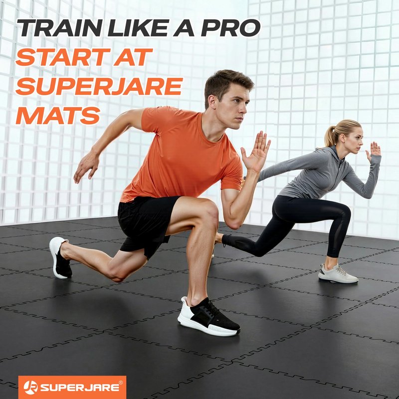 SUPERJARE 0.56'' Thick 24 Pcs 96 Sq Ft Rubber Top Exercise Equipment Mats, High Density EVA Foam Mats with Rubber Top, Interlocking Gym Flooring for Home Gym, Protective Workout Mat, Black
