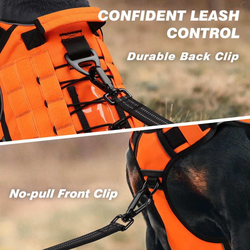 WINGOIN Orange Tactical Dog Harness for Large Dogs, Heavy Duty No Pull Dog Harness with Handle, Adjustable Reflective Military K9 Big Pet Vest for Husky, Doberman, Walking, Training, Hunting (XL)