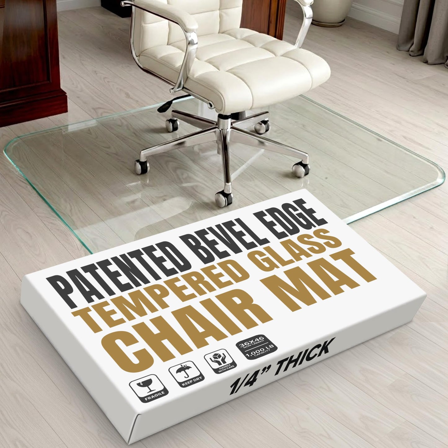 Office Chair Mat for Carpet & Hardwood Floors - 36x46 Tempered Glass Chair Mat with Beveled Edge, Heavy-Duty 1,000 lb Capacity, Smooth Glide Floor Protector by Clearly Innovative
