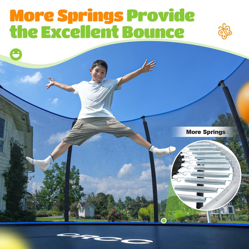 ORCC Kids Trampoline, 1200LBS Weight Capacity Outdoor Trampoline 16 15 14 12 10 8FT Yard Trampolines for Kids Adults