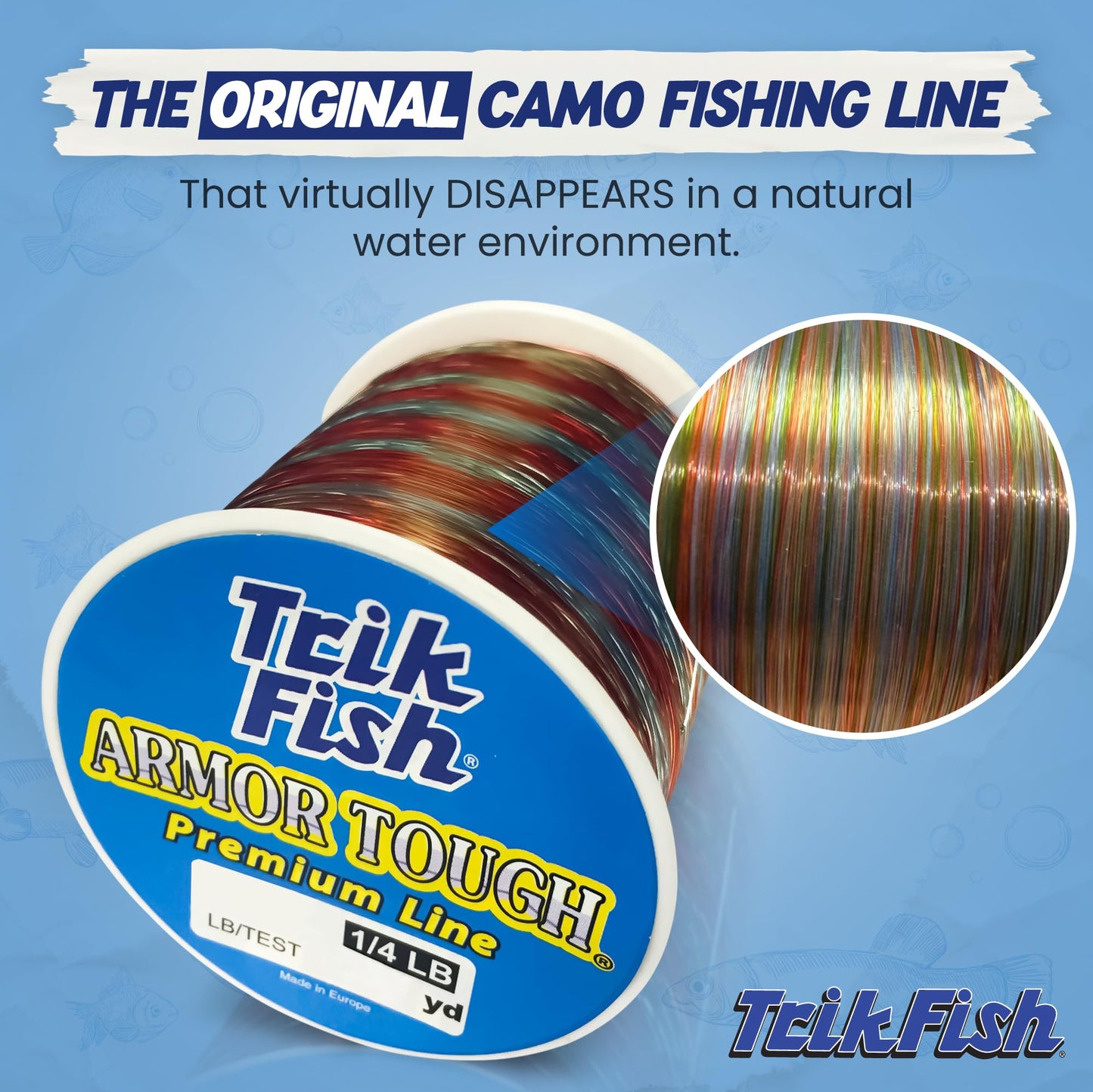 TrikFish Armor Tough Camouflage Monofilament Fishing Line - Stealthy & Strong - Camo Monofilament Line for Freshwater & Saltwater Fishing - Bulk 1/4LB Spool of Mono
