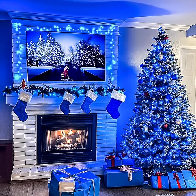 JMEXSUSS 150 LED Blue Christmas Lights Indoor Outdoor, Connectable 59 ft String Lights Plug in, 8 Modes Blue Twinkle Fairy Lights for Bedroom Patio Party Tree Christmas Decorations