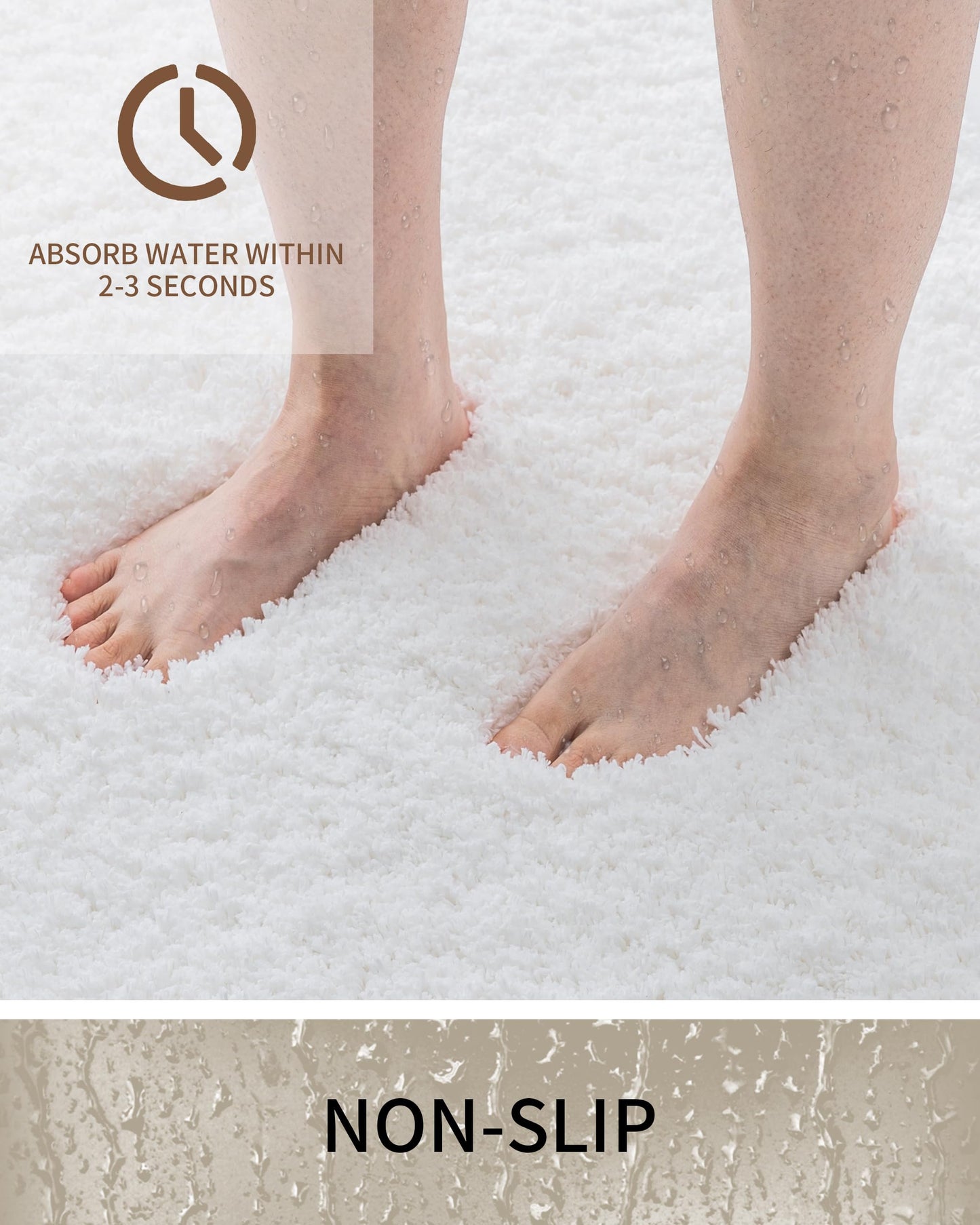 Ruggnovea Bathroom Rugs Non Slip Washable 36x24, Ultra Thick Soft Microfiber Absorbent Bath Mats, High Density Foam Latex Non Slip Backing Bath Rugs, Fluffy Floor Carpet for Tub&Shower, White