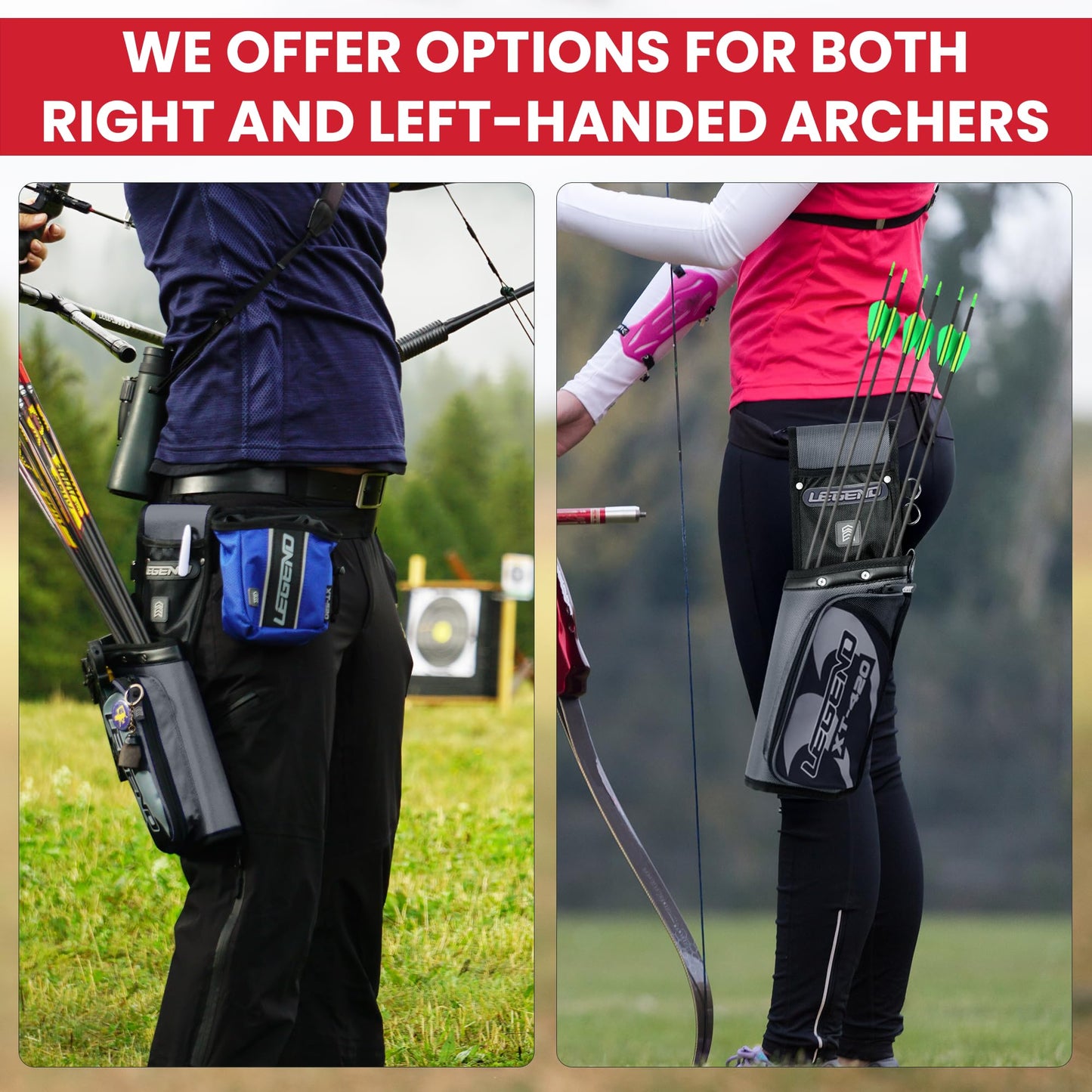 LEGEND XT420 Arrow Quiver - Quiver Arrow Holder, Archery Quiver with 3 Arrow Tube, Durable Nylon Hip Quivers with Multiple Pockets for Archery Accessories, Score Card & Tools - Right Handed,Army Green