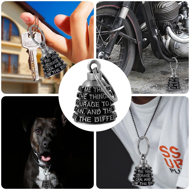 Motorcycle Bells for Biker Good Luck Riding Bells Guardian Biker Bells with Hanger Motorcycle Accessory or Keychain for Luck (God Grant me The Serenity, Courage and The Wisdom)