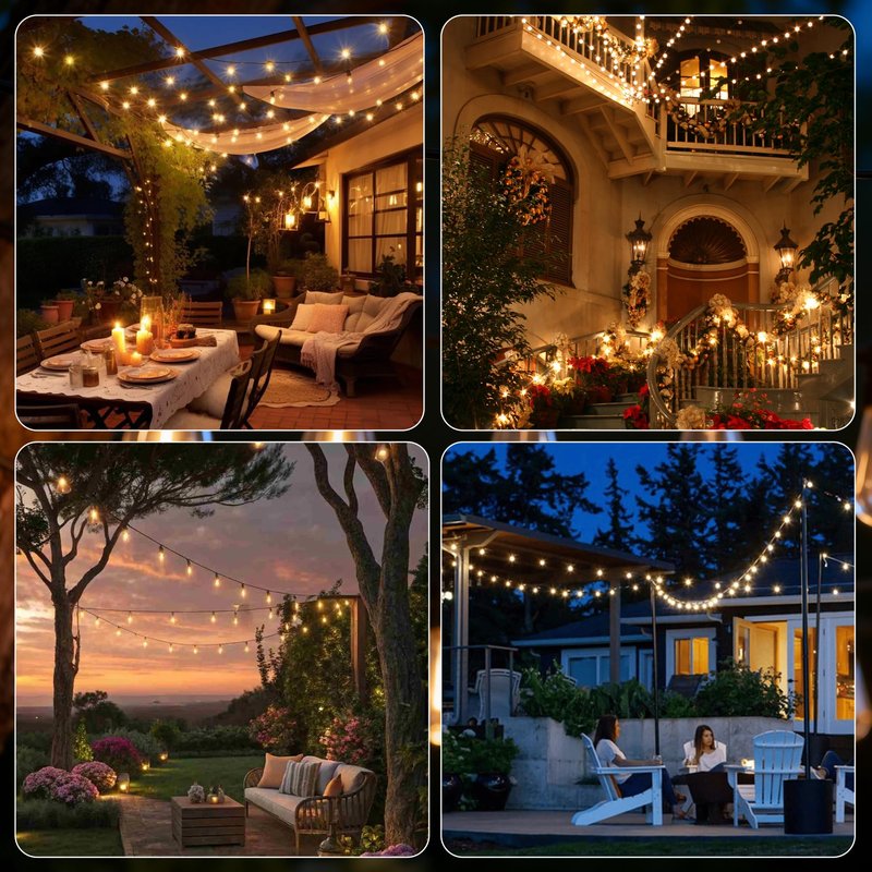 BYIZO 50FT Outdoor String Lights with Remote, 20 Dimmable Shatterproof LED Bulbs, Waterproof Patio & Backyard Lights for Pergola, Deck, Garden, Bistro, Commercial Grade Hanging Lights