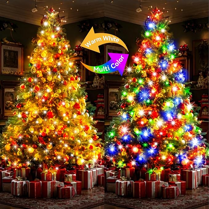 KNONEW 1000 LED 403FT Christmas Lights Outdoor Clear Wire Color Changing String Lights with 11 Modes & Timer Dimmable Fairy Light for Xmas Tree Roof Yard Wedding Decorations(Warm White to Multicolor)