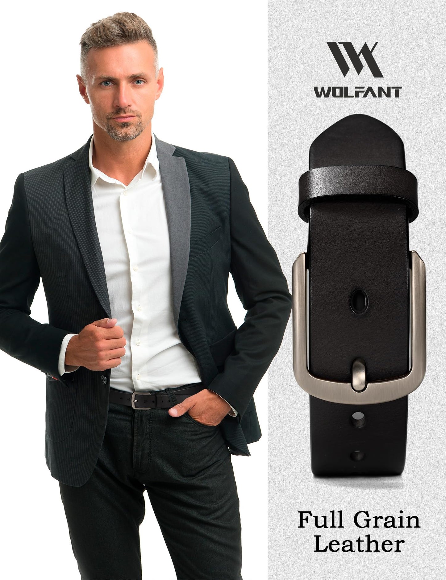 WOLFANT 1.5" Top Full Grain Leather Belt for Men in Gift Box,100% Italian Real Solid Leather
