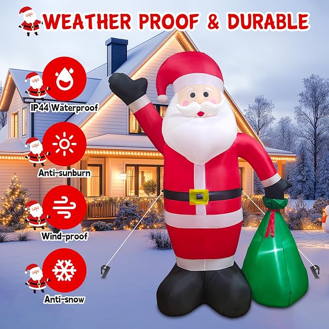 8 FT Christmas Inflatable Outdoor Decoration, Blow up Giant Inflatable Santa Claus with Gift Box, Inflatable Christmas Decorations for Yard, Indoor, Outdoor, Garden, Lawn, Winter Decor