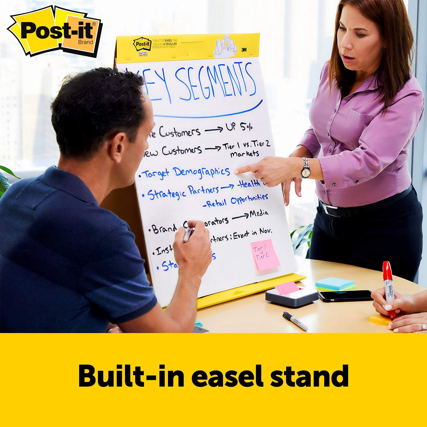 Post-it Meeting Chart, 20 x 23 Inches, 20 Sheets Per Pad, 1 Pad, Portable, White, Primary Ruled Lines, Premium Self Stick Flip Chart Paper, Great for Teachers and Students, Built-in Easel Stand