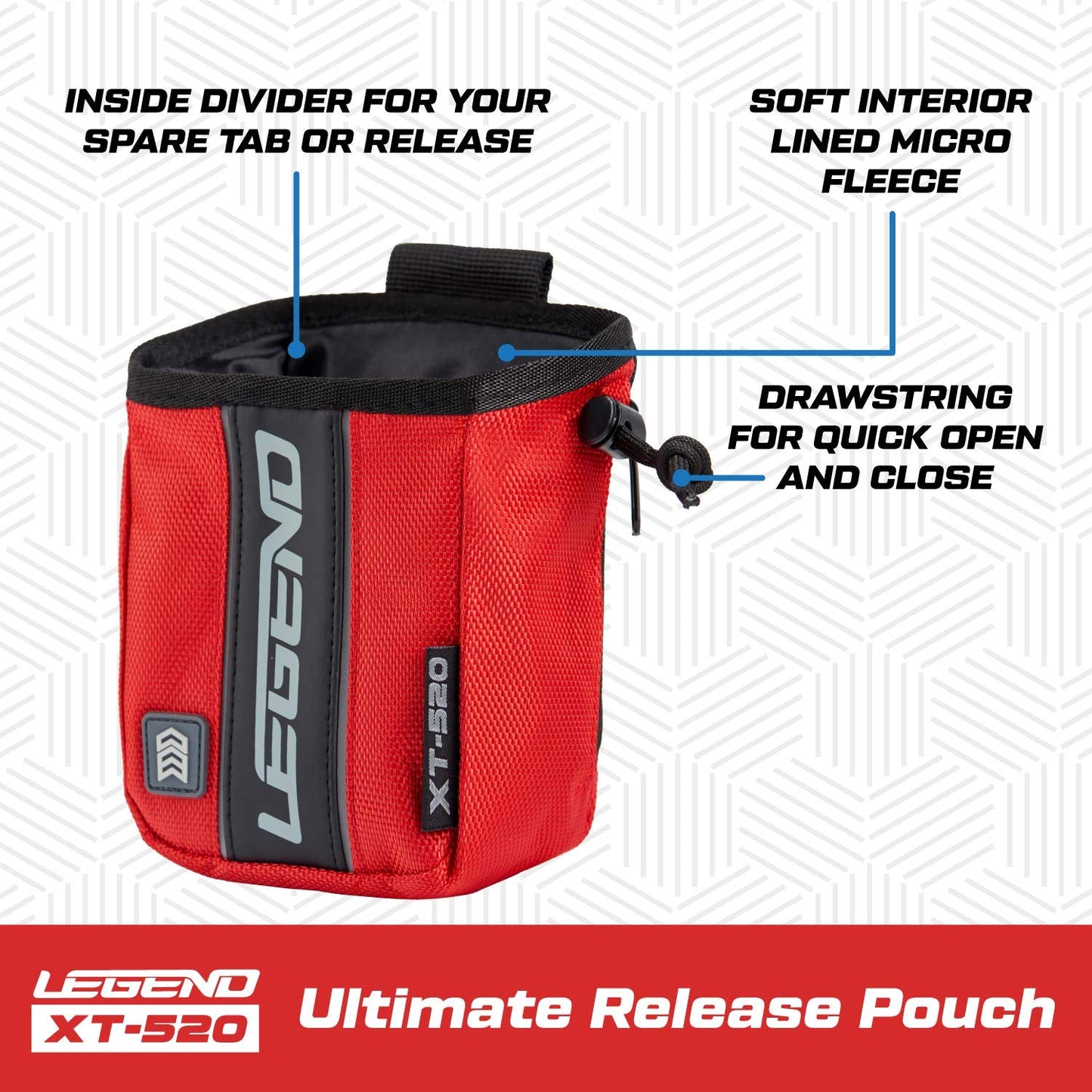 LEGEND XT520 Quick Release Pouch & Finger Tab Bag - Interior Divider for Better Organization & Storage of Release Aids - Attaches to Standard 2" Belt - Quick Drawstring Closure (Red)