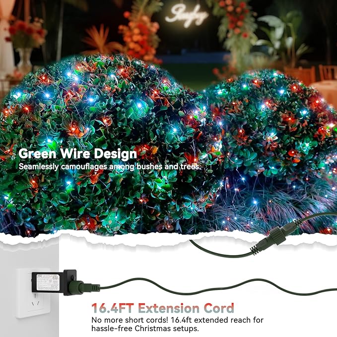 LitHome 21FT x 5FT Christmas Net Lights Outdoor, 360 LED Red White Bush Lights with 8 Modes, Connectable Waterproof Net Mesh Light Dark Green Wire for Bushes Shrubs Outdoor Christmas Holiday Decor