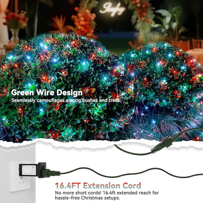 LitHome 14.8FT x 5FT Christmas Net Lights Outdoor, 300 LED Red White Bush Lights with 8 Modes, Connectable Waterproof Net Mesh Light Dark Green Wire for Bushes Shrubs Outdoor Christmas Holiday Decor