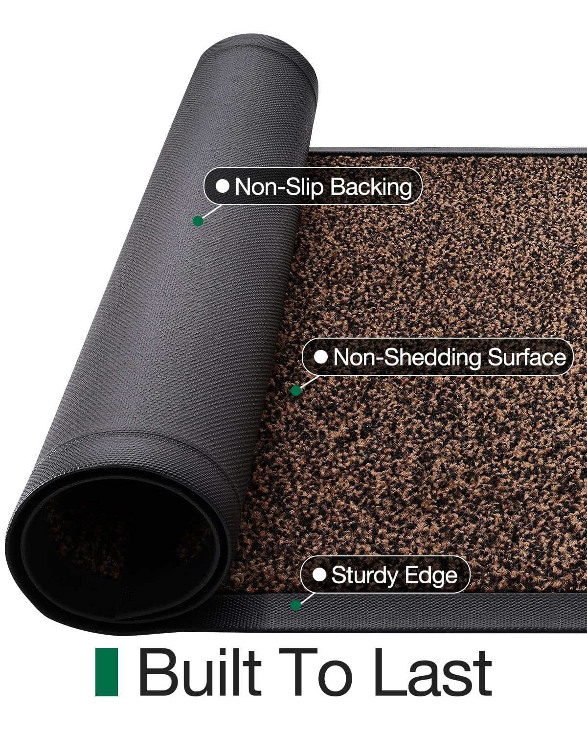 LUMI Front Door Mat Outside Entrance, 24"x36" Non Slip Low Profile Doormat for Entryway, Trap Dirt and Moisture Welcome Mats, Easy Clean, Patio, Garage,Brown