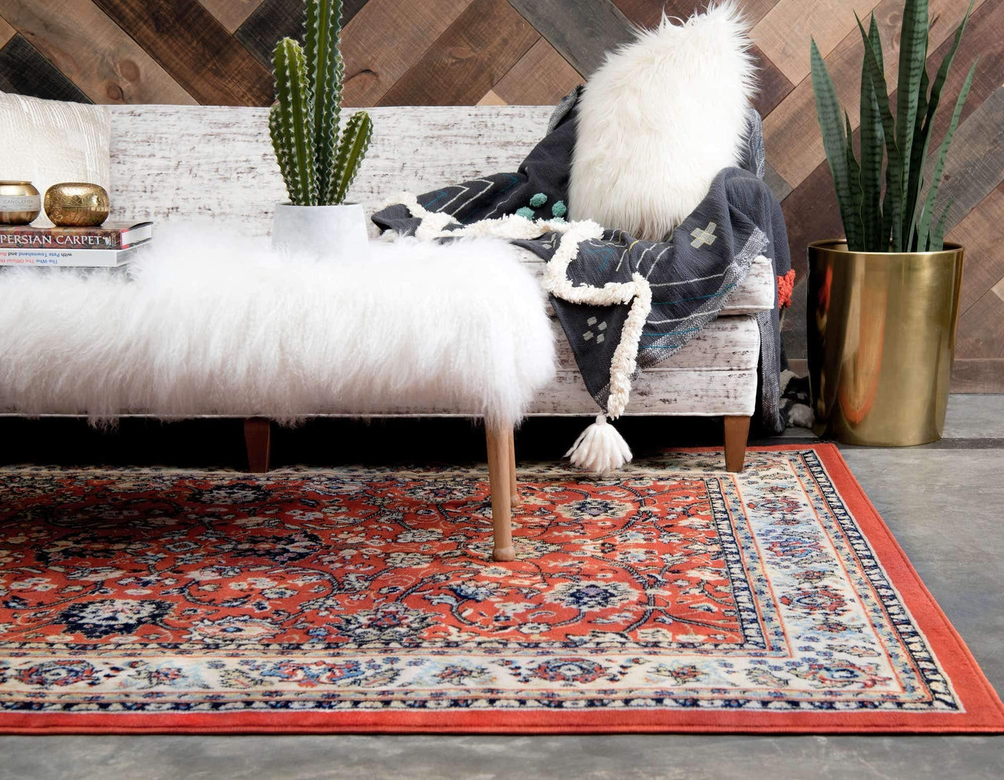 Unique Loom Sialk Hill Collection Area Rug - Washington (4' 1" x 6' 1" Rectangle, Terracotta/ Cream)