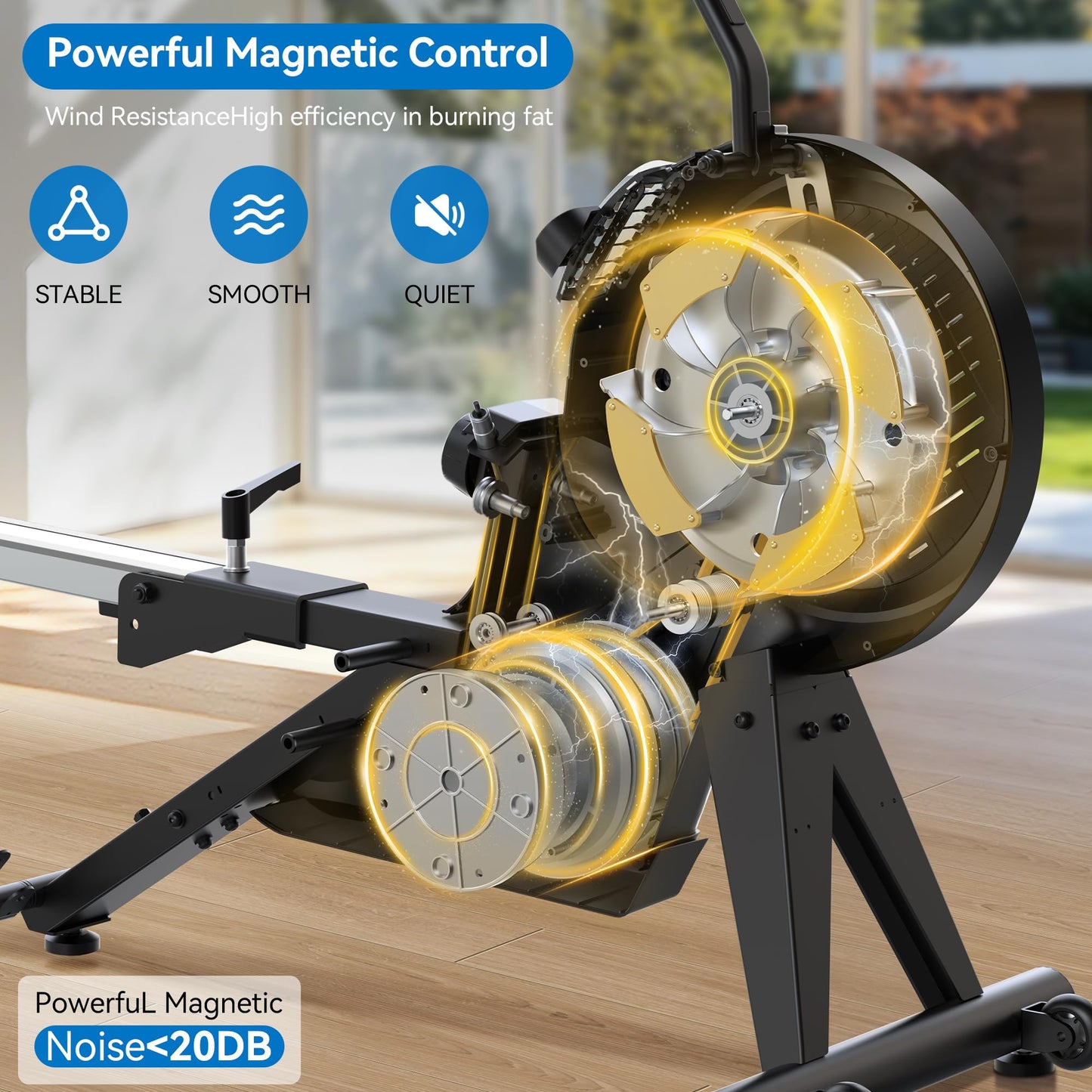 pooboo Rowing Machines for Home, Dual Wind & Magnetic Resistance, Foldable Row Machine 400 LB Weight Capacity, 14 Levels Resistance Quiet Rowers for at Home Exercise, App Supported