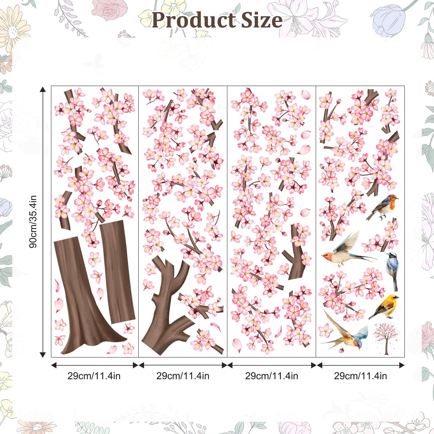 Large Cherry Tree Wall Decals, Pink Flower Blossom Tree Wall Stickers Vinyl Peel and Stick Wall Decal Self Adhesive Wall Art Sticker for Home Aisle Bedroom Office Sofa Backdrop Wall Decor (H 62.6in)