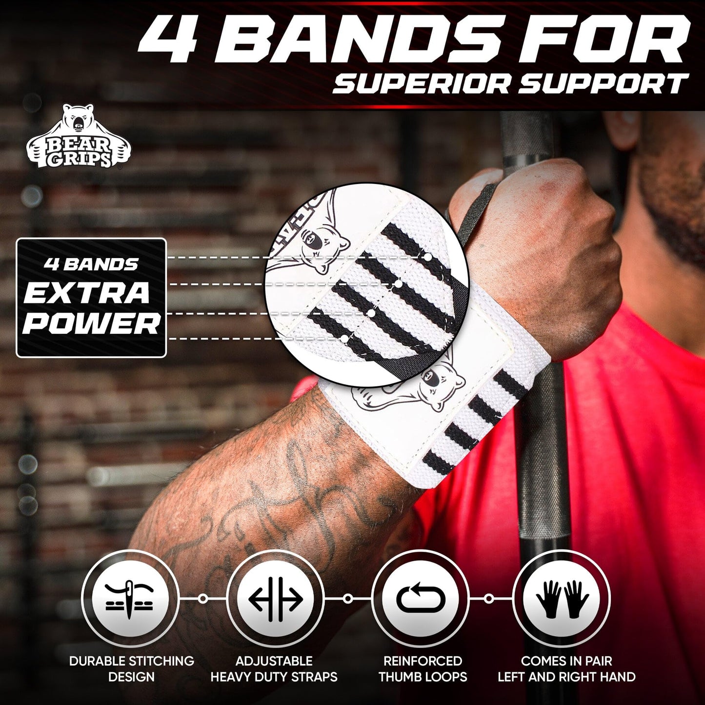 Bear Grips Wrist Wraps for Weightlifting | Weight Lifting Wrist Straps for Weightlifting | Extra Strength Gym Wrist Wraps | Two Wrist Wrap Per Pack | 12” & 18” | Lifting for Men & Women