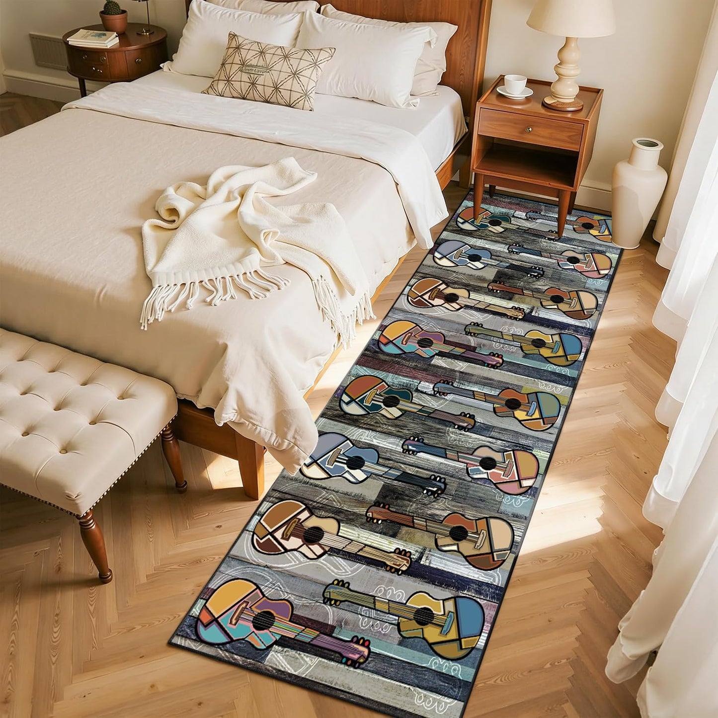 SMXVRC Acoustic Guitar Area Rug, 3.3x10ft, Music Instrument Theme Entryway Carpet, Soft Low Pile Non Slip Washable Floor Mat for Living Room Dorm Studio Decor