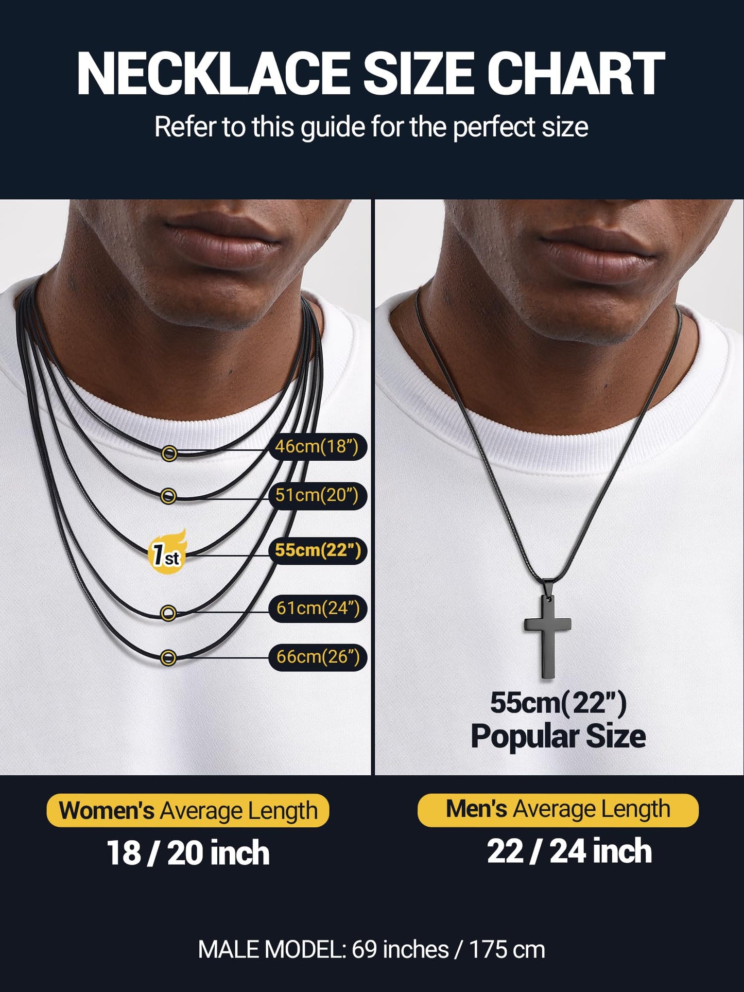 PROSTEEL Pendant Necklace For Men Cross Choker Religious Jewelry Black Rope Cord Necklace 22 inch