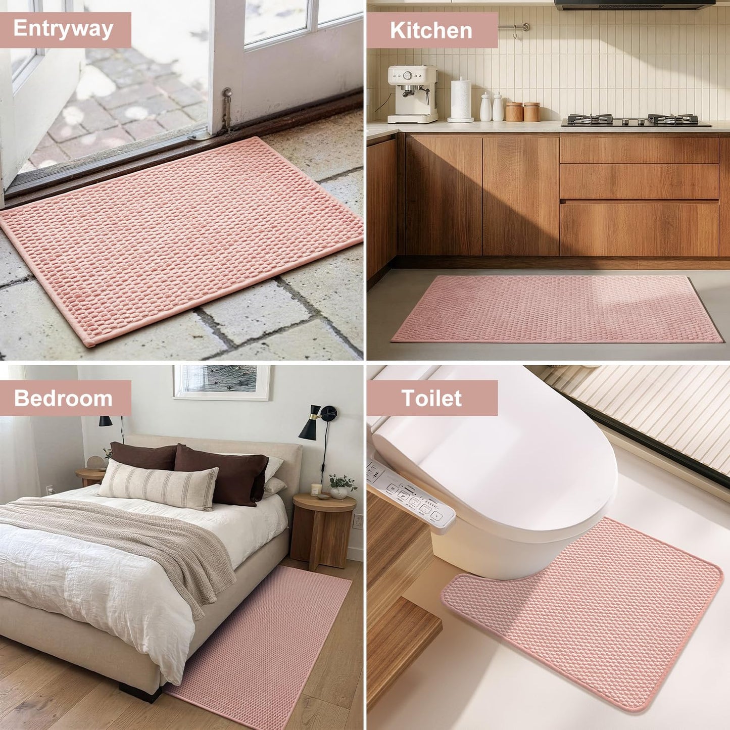 Triohero Toilet Rug, Thin Toilet Rugs U Shaped Washable Non Slip Absorbent Quick Dry Low Pile Toilet Mat, Pink 20"x24" U Shape