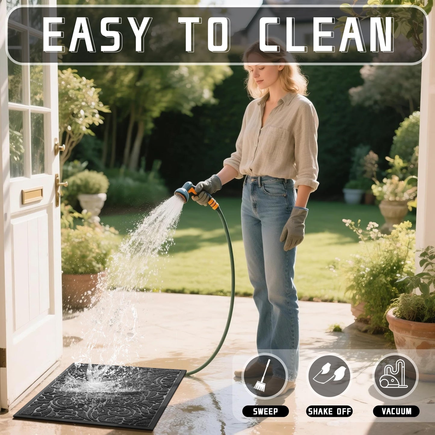 Yimobra Front Door Mat Outside Entrance, Waterproof Sturdy Retro Outdoor Mat, Heavy Duty Non-Slip Doormat for Garage Patio Entryway Indoor, Easy Clean, 29.5x17, Grey