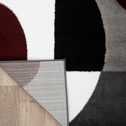 Rugshop Burgundy Geometric Area Rug, Contemporary Circle Design, Non-Shedding, Easy-Care Style for Living Room, Bedroom and Home Office, 5'3" x 7'3"