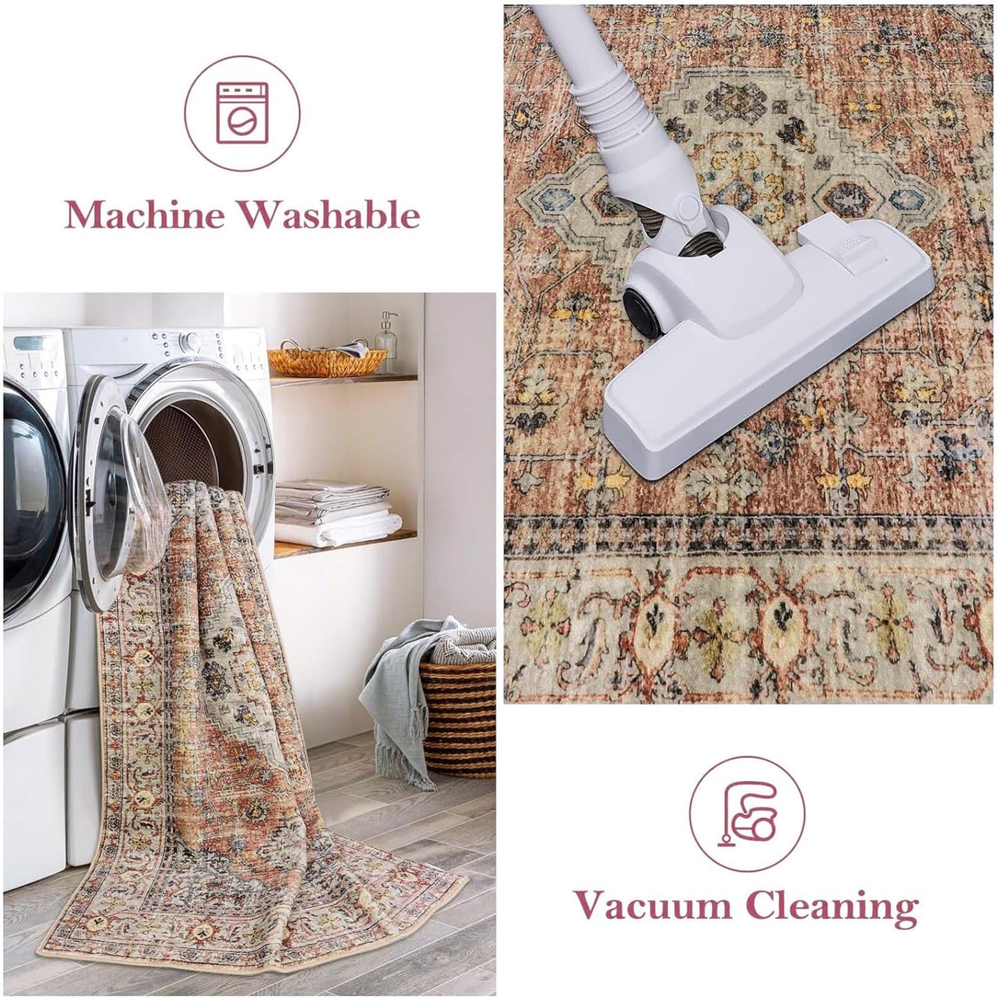 Lahome Oriental Hallway Runner Rug, 2.5x8 Kitchen Runner Non Slip Ultra-Thin, Soft Washable Hallway Rug Distressed Long Carpet for Entryway ‎Laundry Room Bathroom Eleanor, Peach/Orange
