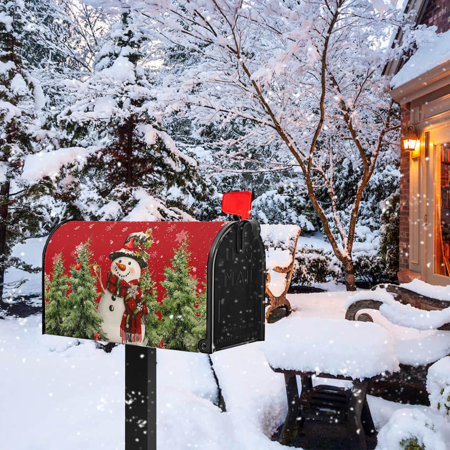 VentuCoven Christmas Snowman Mailbox Covers Winter Red Snowman Magnetic Mailbox Covers Xmas Tree Mail Box Wraps Standard Size 21x18 inch Home Decor Outdoor Yard Decoration for Garden