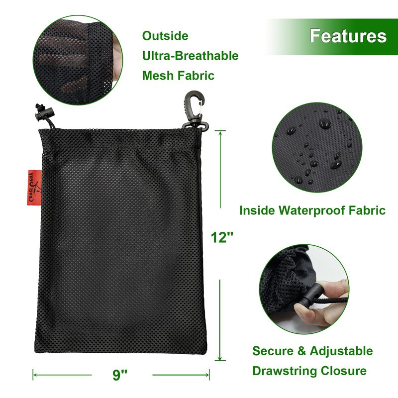 Mesh Foraging Bags with Clip, 4 Pack Drawstring & Toggle Closure Foraging Pouch for Rock Collecting, Mushroom Hunting, Beachcombing, Fastening Hook Nylon Harvesting Pouch for Adults Men Women 9"x12"