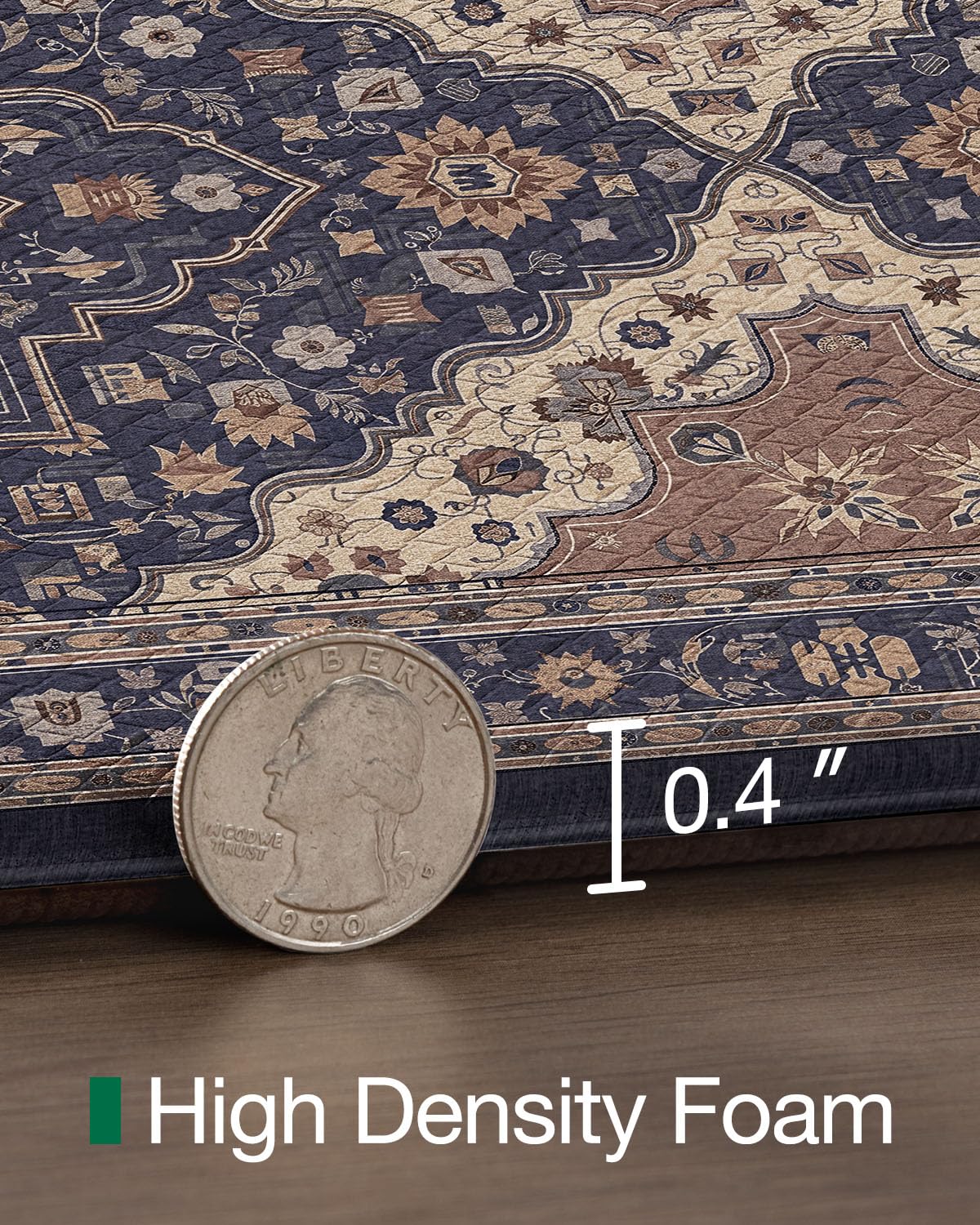 LUMI Kitchen Mat Anti Fatigue Cushioned, Memory Foam Padded Standing PVC Rug Washable, Non Slip Comfort Floor Runner for Home, Sink, Laundry, Office, 24"x87", Navy Taupe