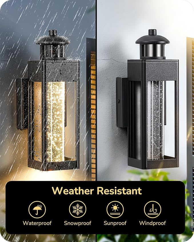 EDISHINE Motion Sensor Outdoor Wall Lights, Dusk to Dawn Exterior Lighting Fixture with Crystal Bubble Glass, LED Outdoor Porch Light Wall Mount, Outside Wall Sconce Lantern for Front Door 1100 Lumen