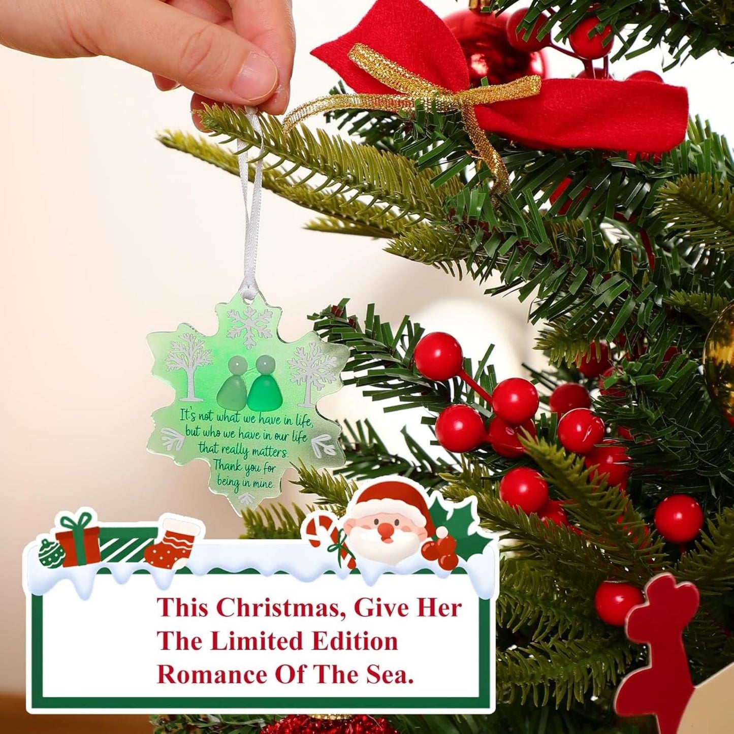 Friendship Snowflake Keepsake Ornament, Sea Glass Friendship Decor, Christmas Tree Seaglass Heart-Shaped Hanging Decorations for Best Friends, Friendsgiving Gifts for Bestie(Mix)