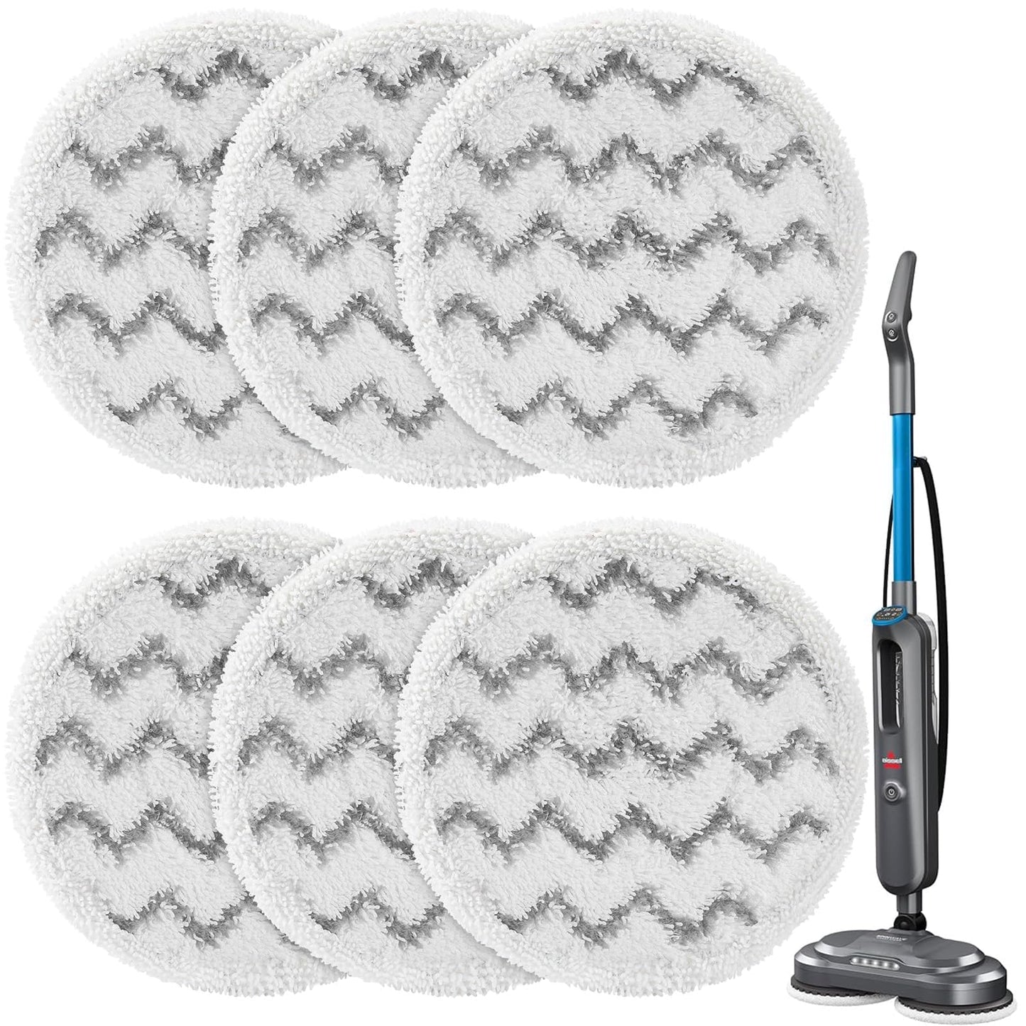 6 Pack 3897A / 3712 Rotating Steam Mop Pads Replacement for Bissell SpinWave SmartSteam Scrubbing Steam Mop Cleaner 【Models 3897A/3712 ONLY】, Washable Reuseable Refill Pads