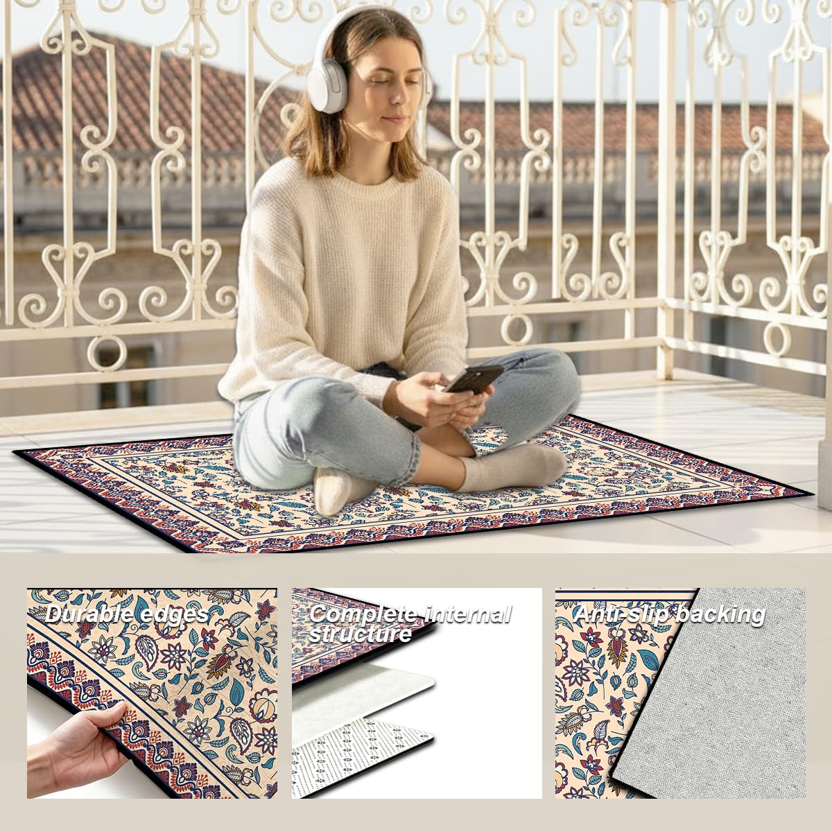 Washable Corridor Runner Rug, Non-Slip Hallway Rug with Upgrade Rubber Backing, Stain Resistant Faux Wool Distressed Carpet for Bedroom Kitchen Laundry Corridor Balcony (Leaf, 35.4" x 23.6")