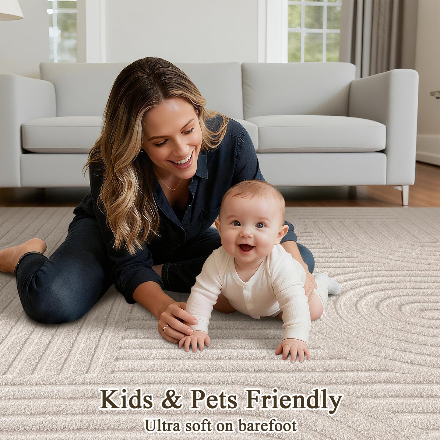 SHACOS Soft Cozy Fluffy Arch Pattern High Low Pile Runner Rugs 2'x6' Non Slip Washable Scandinavian Minimalist Rug Modern Geometric Arc Carpet for Living Room Bedroom Bathroom, Beige