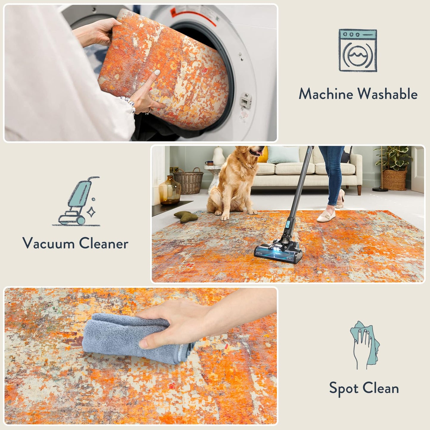 Lahome Modern Abstract Runner Rug - 2x6 Hallway Runner Rugs Long Bathroom Runner Washable Carpet Runner, Contemporary Soft Non Skid Indoor Floor Runners for Kitchen Laundry Room, Yellow/Gold/Cream