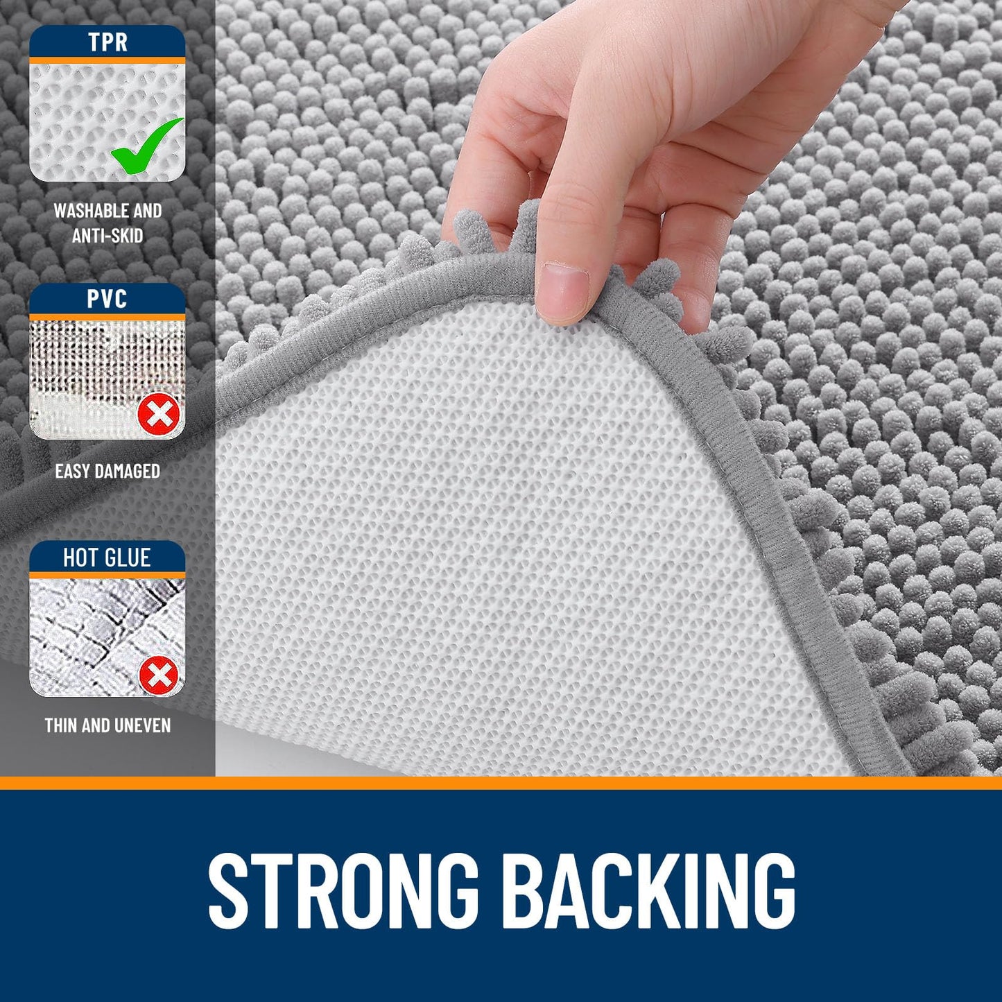 OLANLY Small Bathroom Rugs 24x16, Extra Soft Absorbent Chenille Bath Rugs, Rubber Backing Quick Dry, Machine Washable Bath Mats for Bathroom Floor, Tub and Shower, Home Decor Accessories, Grey