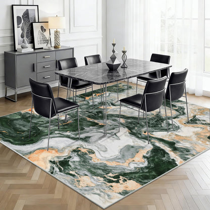 Yinhua Marble Rug 5x7, Abstract Area Rugs Non Slip, Green and Gold Modern Rugs Low Pile, Soft Faux Wool Washable Rug Stain Resistant, Contemporary Carpet for Bedroom Dining Room Office